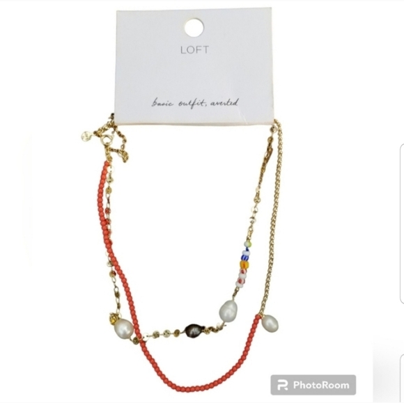 LOFT NWT COLORED GLASS BEAD & BAROQUE PEARL LAYERED NECKLACE - Picture 1 of 8